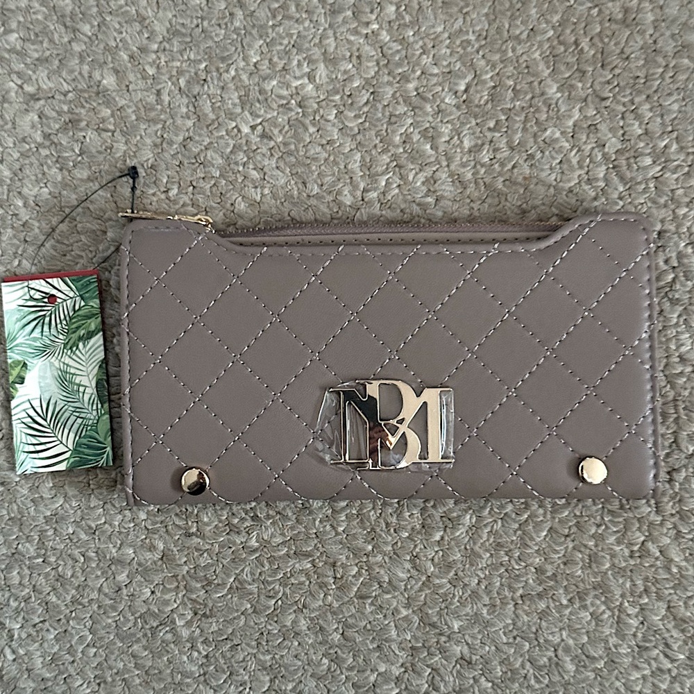 ❤️ NWT New Badgley Mischka Taupe Long Cards Wallet Vegan